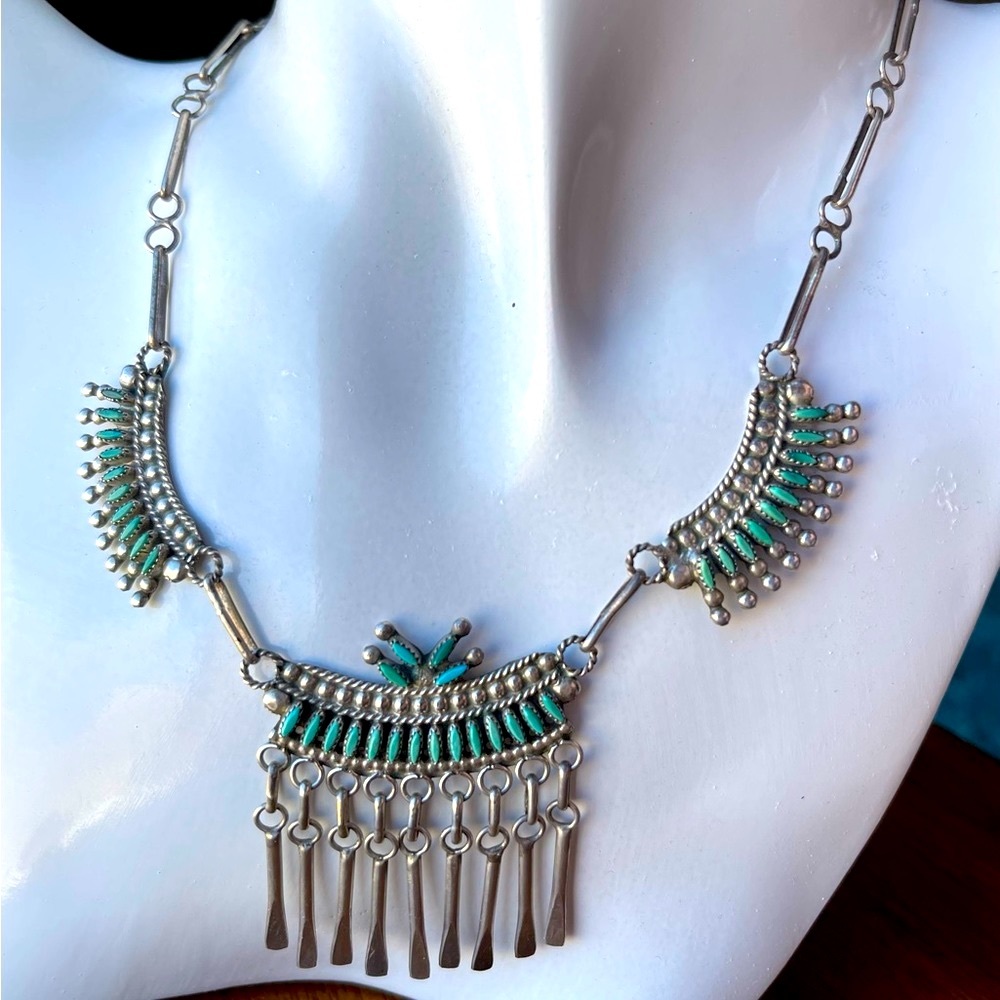 Zuni Alvin Nastacio Sleeping Beauty Turquoise & Sterling Needlepoint Necklace